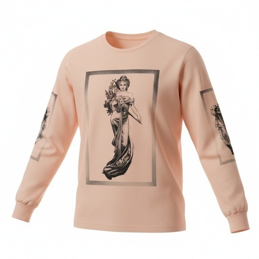 New Small Cotton Pink Seapunk Marble Statue Long Sleeve Art Deco Tee Shirt Basic